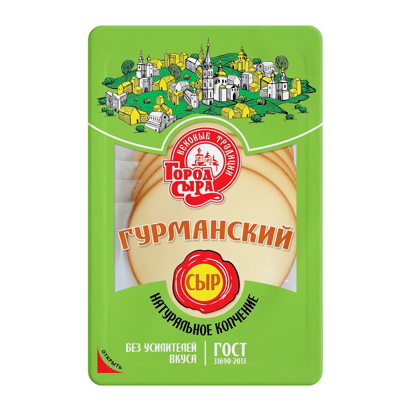 Изображение товара Гурманский сыр Город сыра 40% нарезка 150г натуральный копчёный