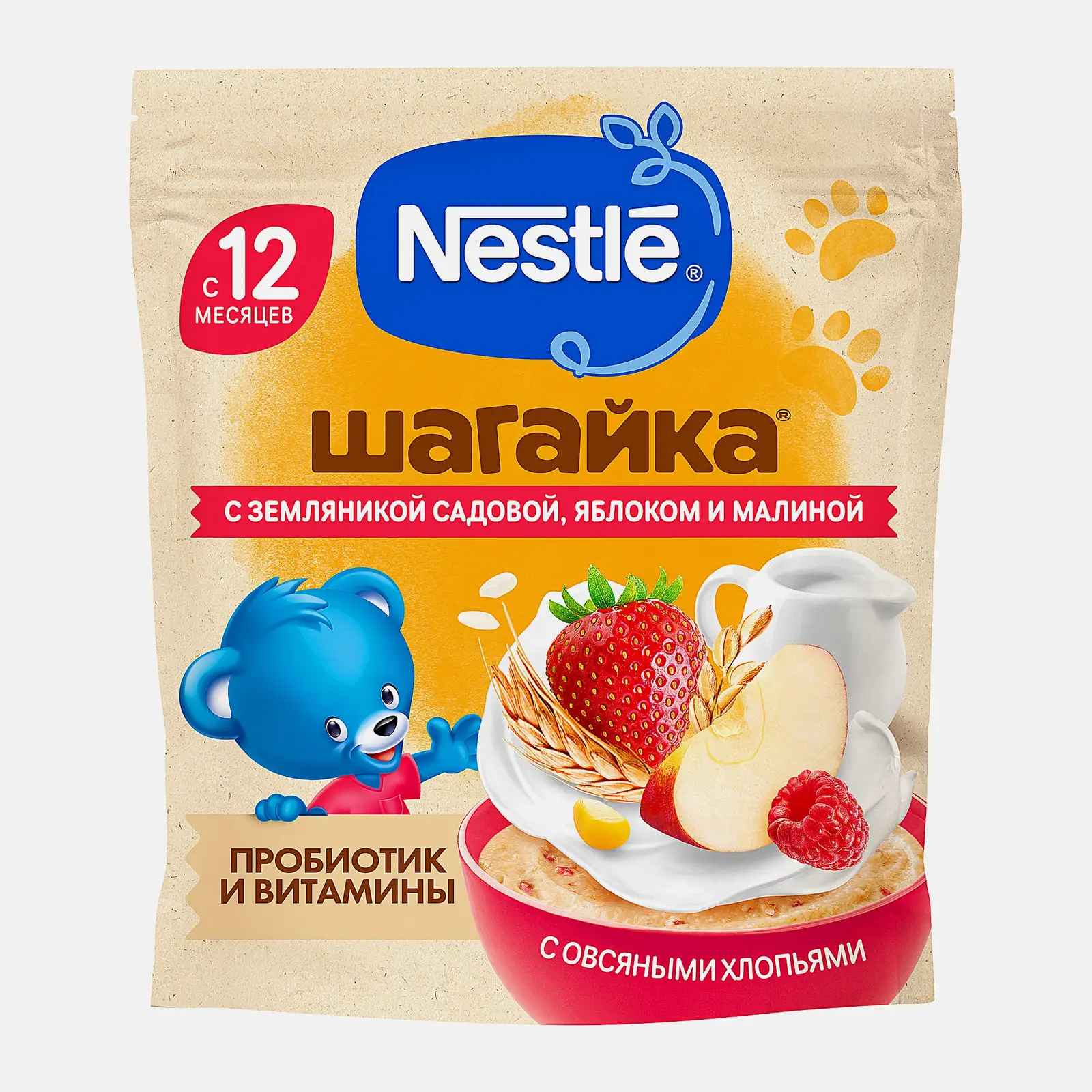 Каша детская молочная мультизлаковая с овсяными хлопьями земляника яблоко и малина с 12 месяцев Nestle Шагайка 190г Каша детская молочная мультизлаковая с овсяными хлопьями земляника яблоко и малина с 12 месяцев Nestle Шагайка 190г