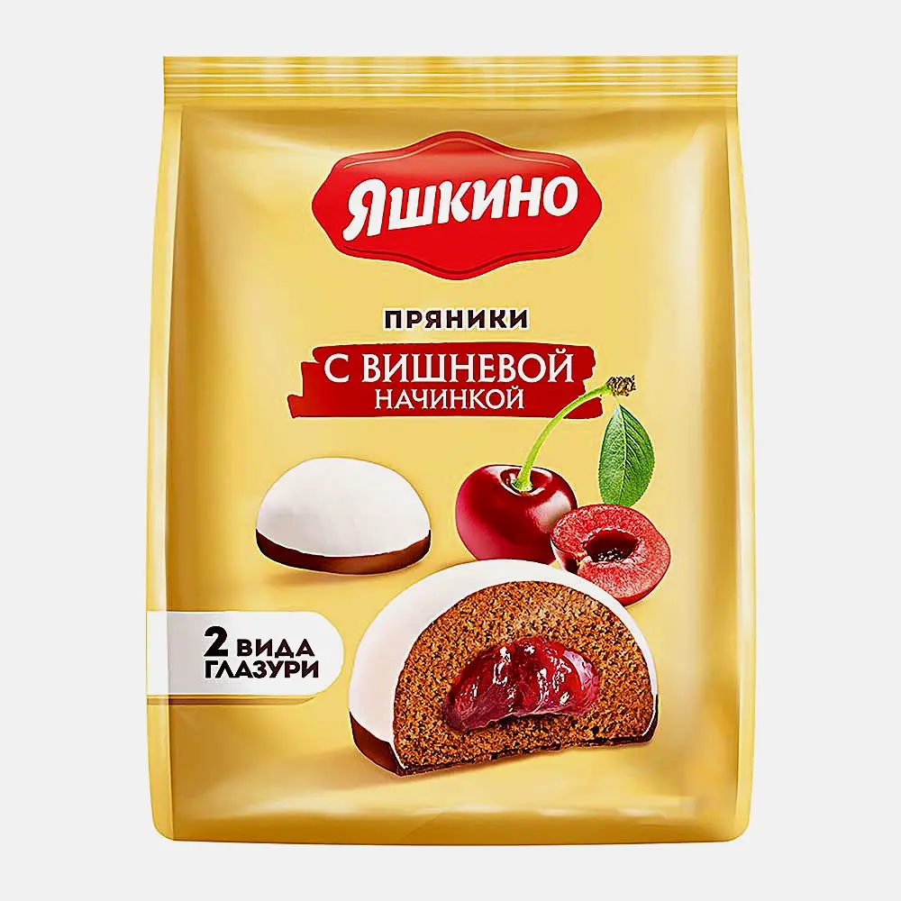 Изображение товара Пряник Яшкино с вишневой начинкой 350г - мягкий и ароматный десерт