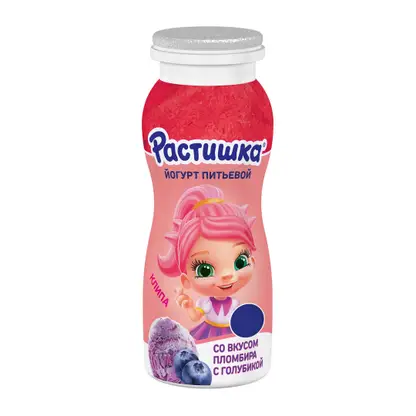 Изображение товара Йогурт Растишка питьевой пломбир голубика 1.6% 90г
