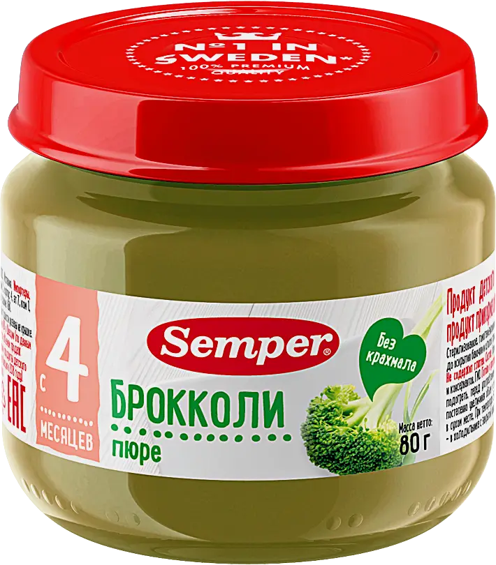 Изображение товара Пюре овощное Semper Брокколи с 4 месяцев 80г Изображение товара Пюре овощное Semper Брокколи с 4 месяцев 80г
