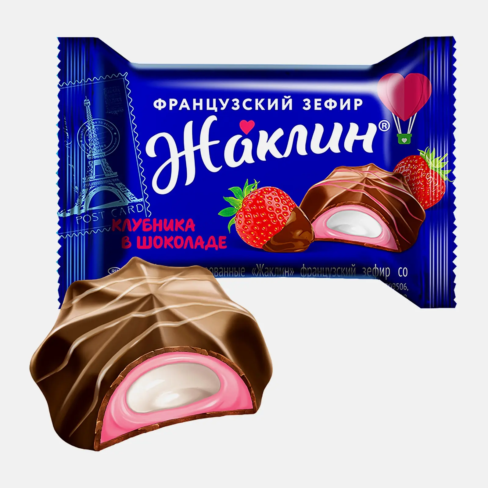 Изображение товара Зефир клубника в шоколаде Жаклин 300 г - натуральное лакомство без ГМО и искусственных красителей