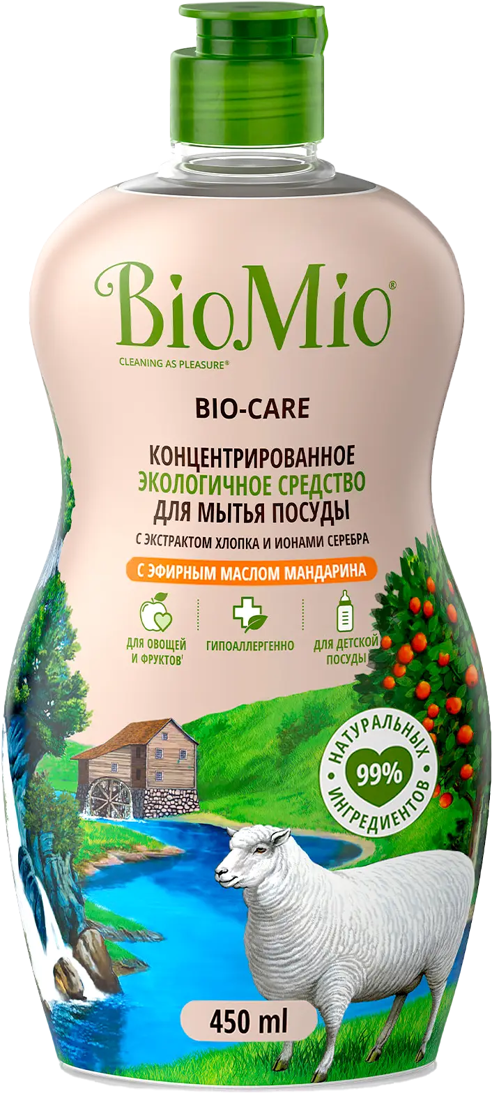 Средство для мытья посуды Biomio с эфирным маслом мандарина 450мл