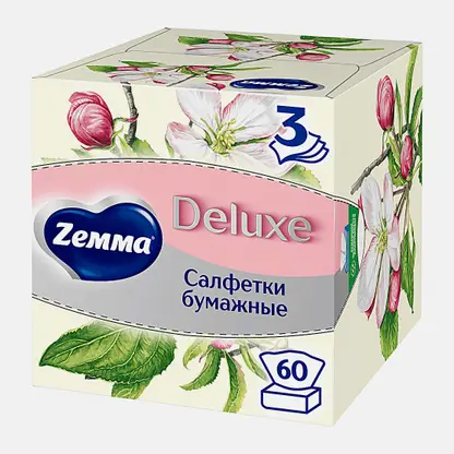 Салфетки бумажные в коробке Zemma Deluxe Арома Коллекция 3 слоя 60шт в ассортименте