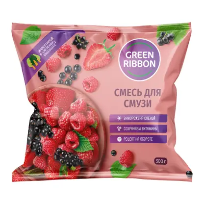 Изображение товара Смесь ягод Green Ribbon для смузи 300г - клубника, малина, смородина
