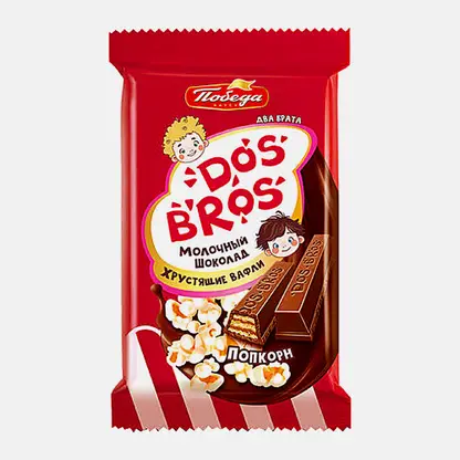 Молочный шоколад с хрустящей вафлей с начинкой со вкусом попкорна Dos Bros 37г
