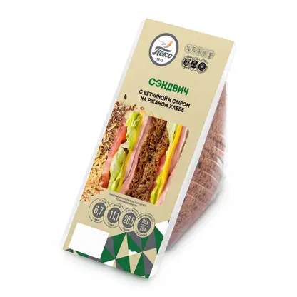 Изображение товара Сэндвич ржаной с ветчиной и сыром 200г