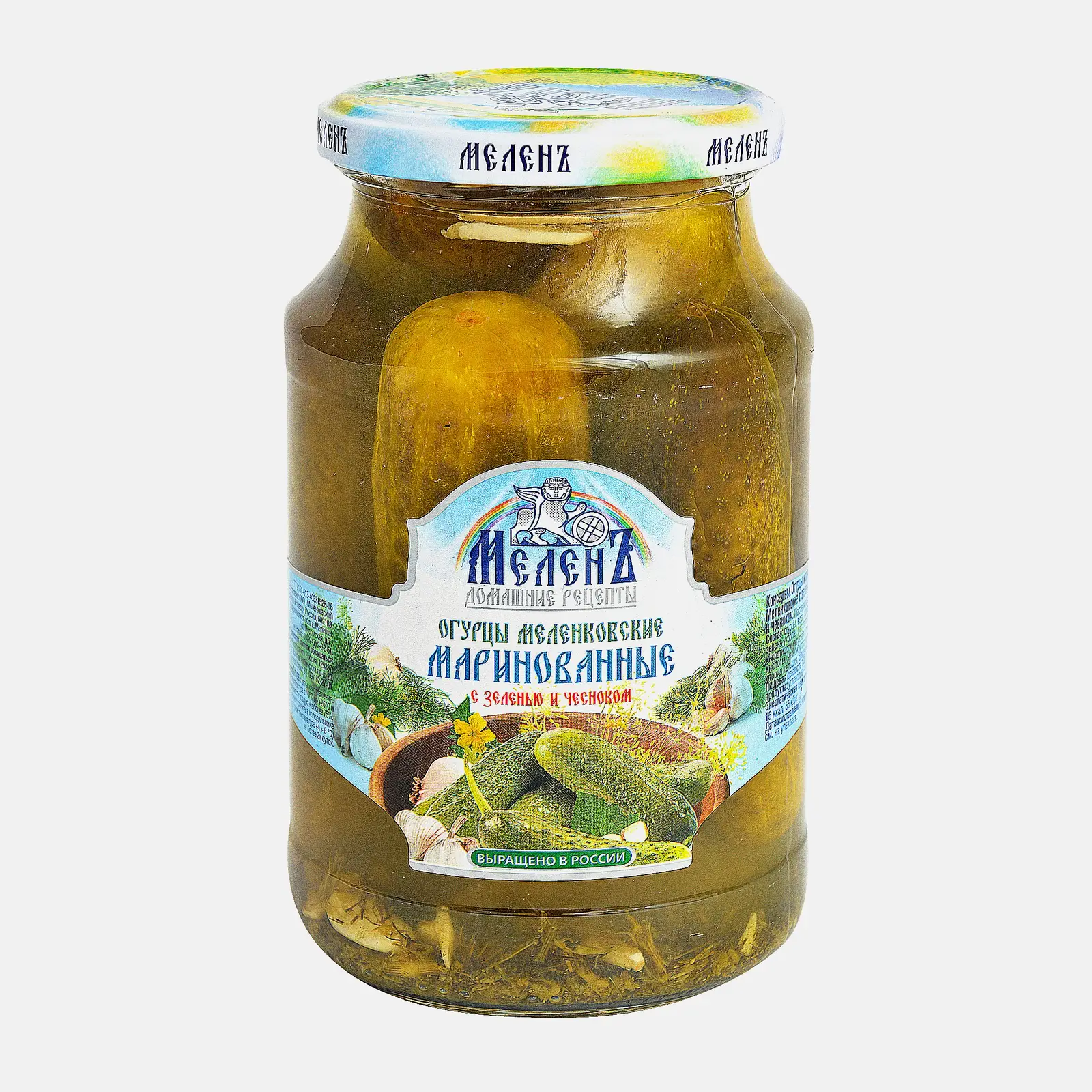 Огурцы Меленъ маринованные с зеленью и чесноком 900г