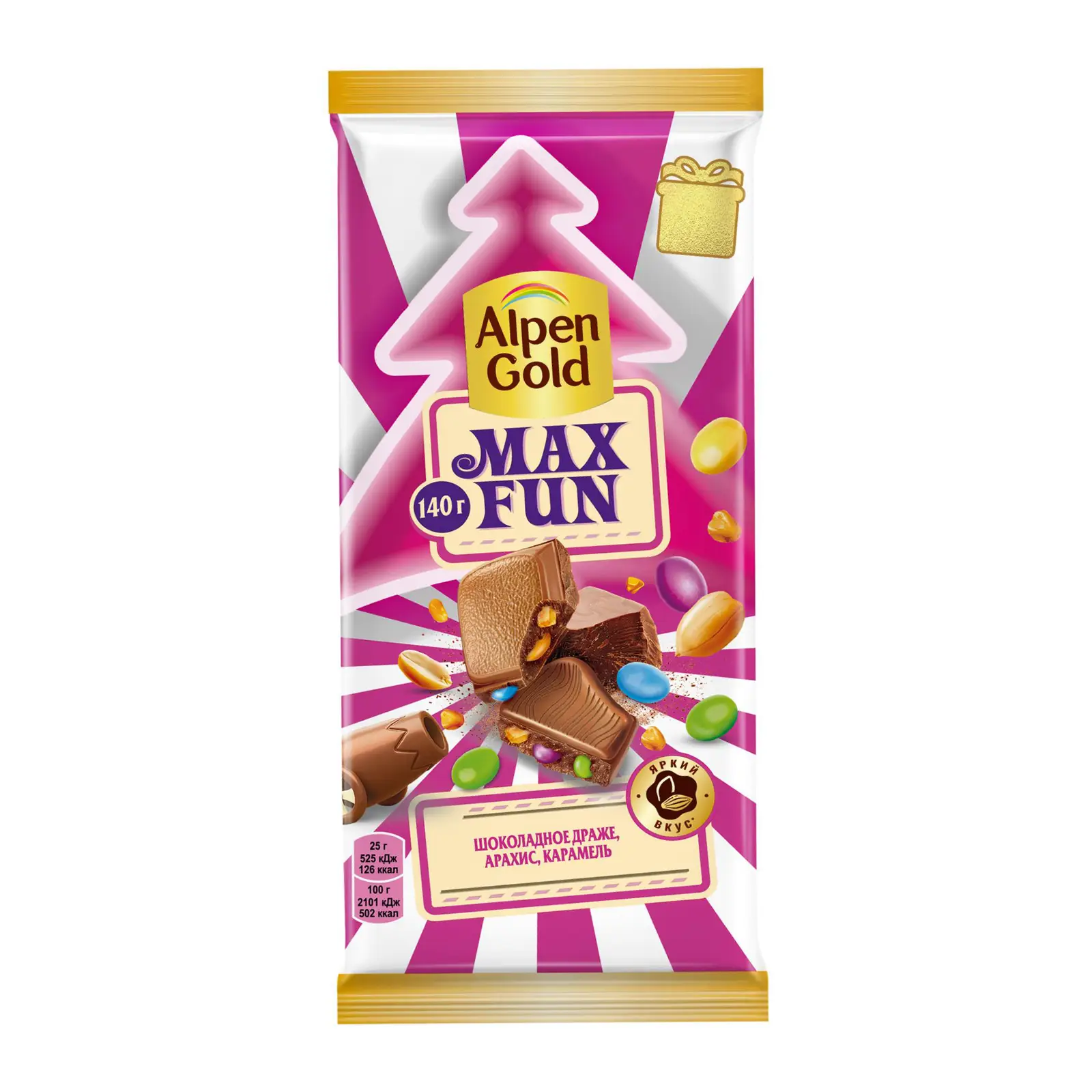 Изображение товара Шоколад Alpen Gold Max Fan с арахисом и карамелью 140 г