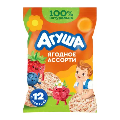 Изображение товара Хлебцы Агуша Полезный перекус Рисовые Ягодное ассорти с 12 месяцев 30г