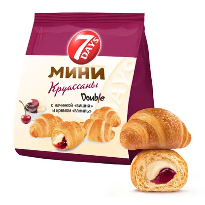 Изображение товара Мини-круассаны двойная начинка ваниль вишня 7Days 265г