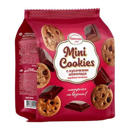 Изображение товара Печенье сдобное Mini Cookies с кусочками шоколада Брянконфи 200г