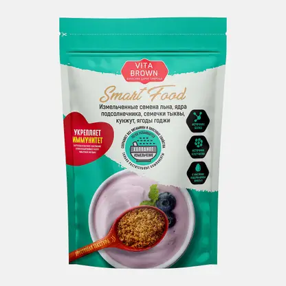 Измельченные семена льна, ядра подсолнечника, семечки тыквы, кунжута, ягоды годжи Vita Brown 160г