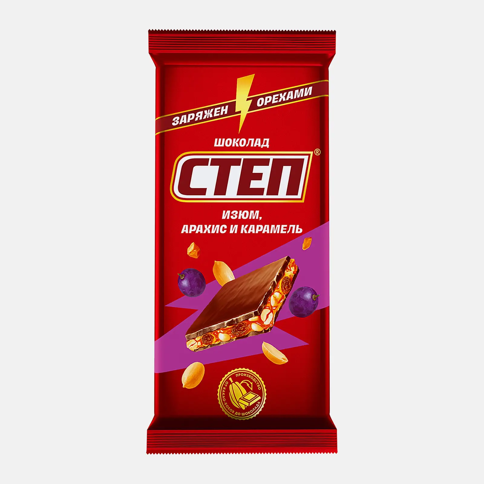 Изображение товара Шоколад Степ молочный изюм арахис карамель 80г