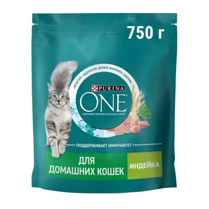 Изображение товара Сухой корм для кошек Purina ONE При домашнем образе жизни с индейкой и злаками 750г