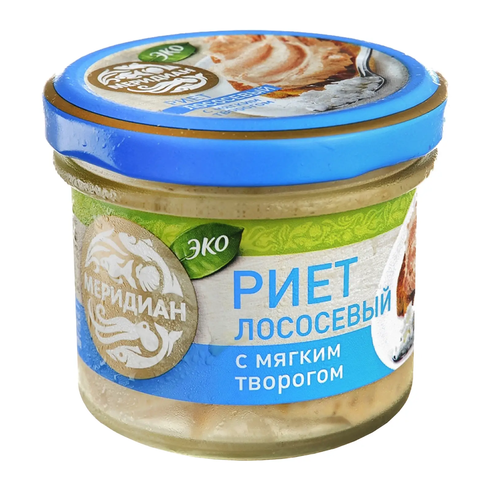 Изображение товара Риет из лосося Меридиан с мягким творогом 100 г натуральный деликатес