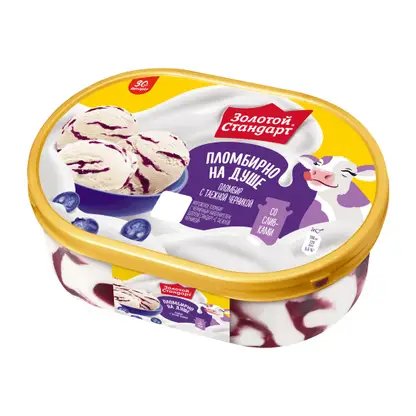 Изображение товара Мороженое пломбир ванильный с черникой Золотой Стандарт 12% 445г
