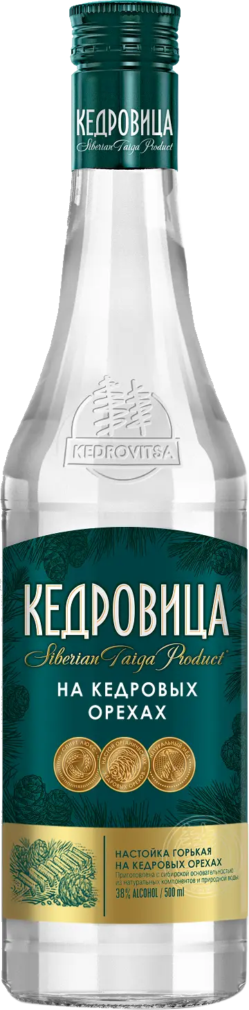Изображение товара Настойка Кедровица на кедровых орехах 35%, 0.5 л, традиционный российский напиток