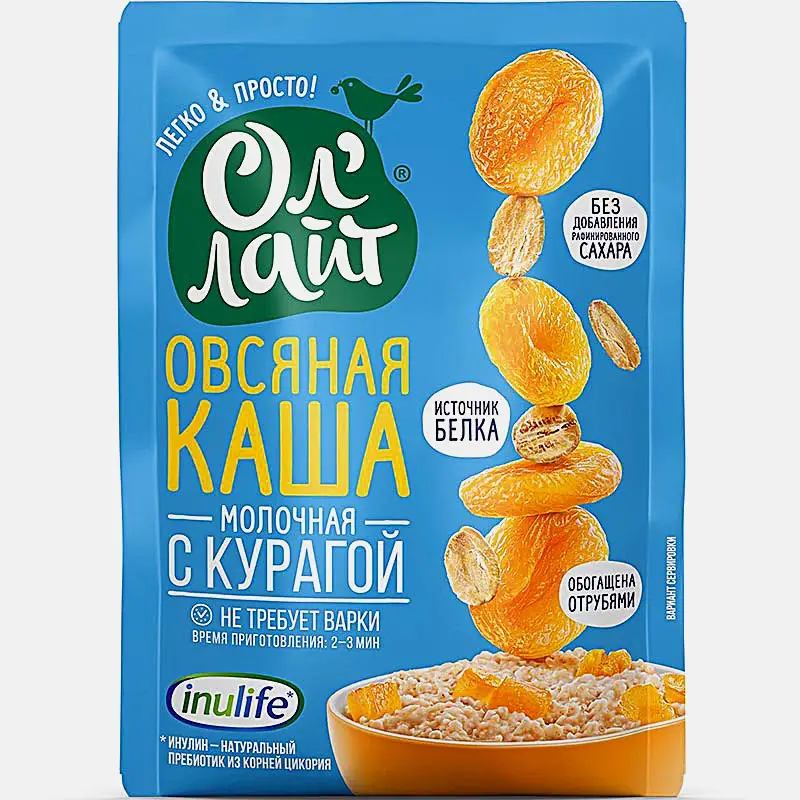 Изображение товара Каша Оллайт овсяная молочная с курагой 40г