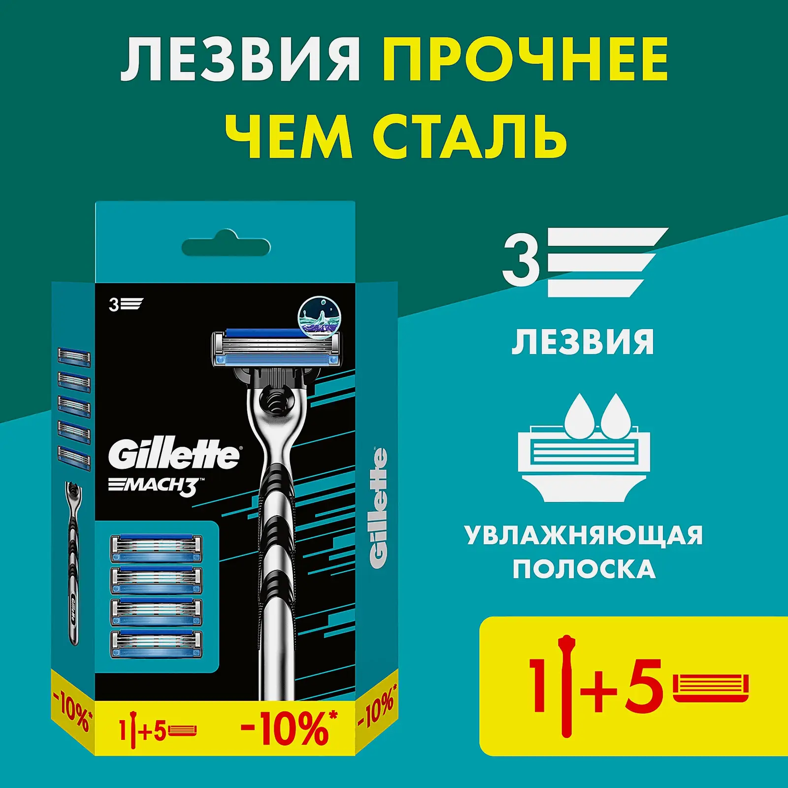 Бритва Gillette Mach3 с 5 сменными кассетами