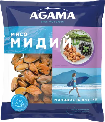 Изображение товара Мясо мидий Agama варено-мороженное 300г