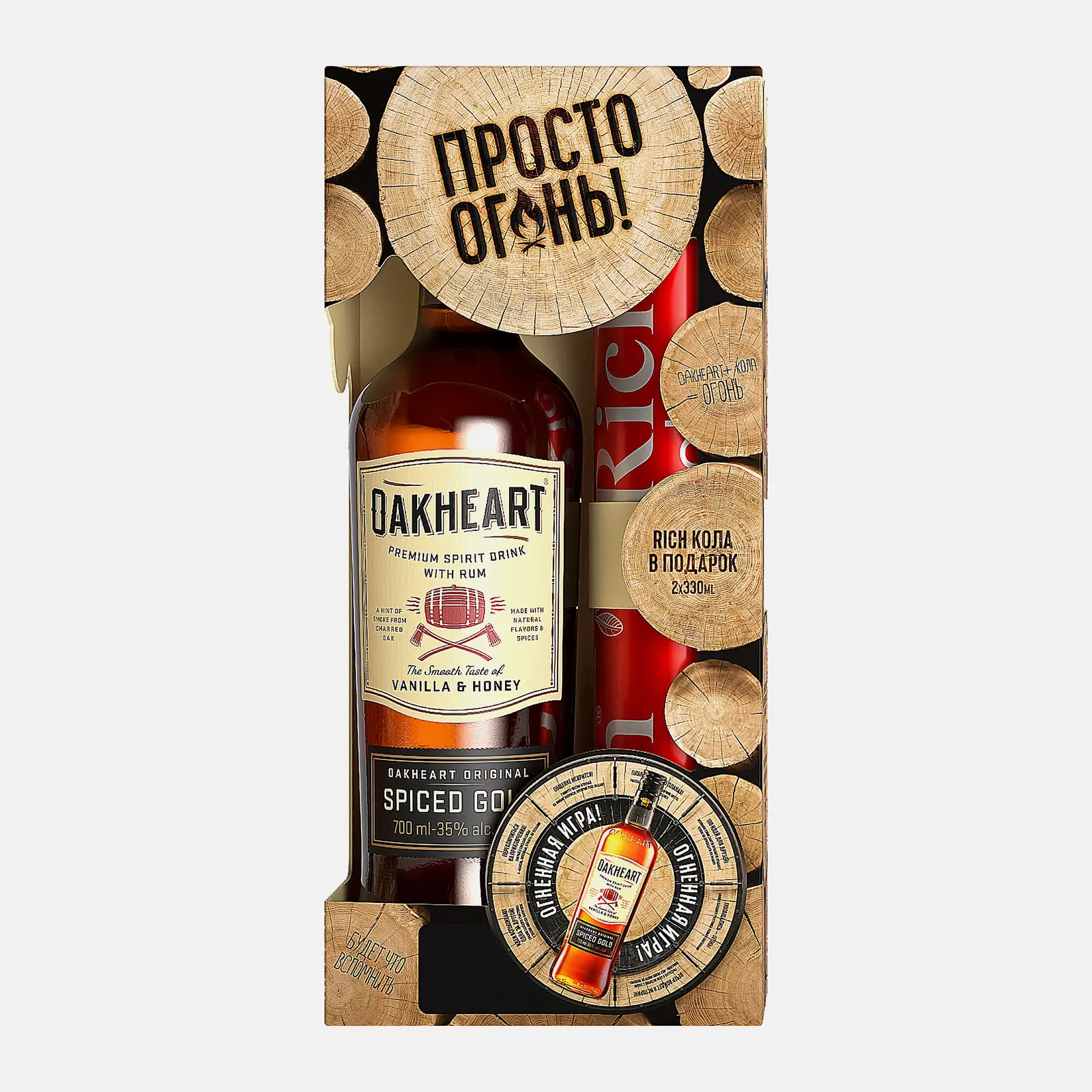 Изображение товара Ром Oakheart Ориджинал Голд 35% 700 мл + кола 2 шт подарочная упаковка
