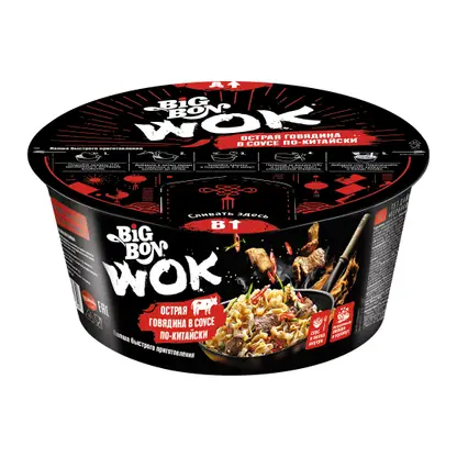 Изображение товара Лапша Быстрого приготовления Big Bon Wok Острая говядина + соус по-китайски 85г