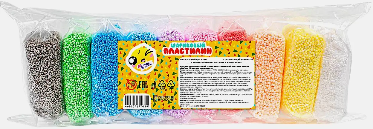 Шариковый пластилин Астком набор 10 цветов 6*6*22см 80г