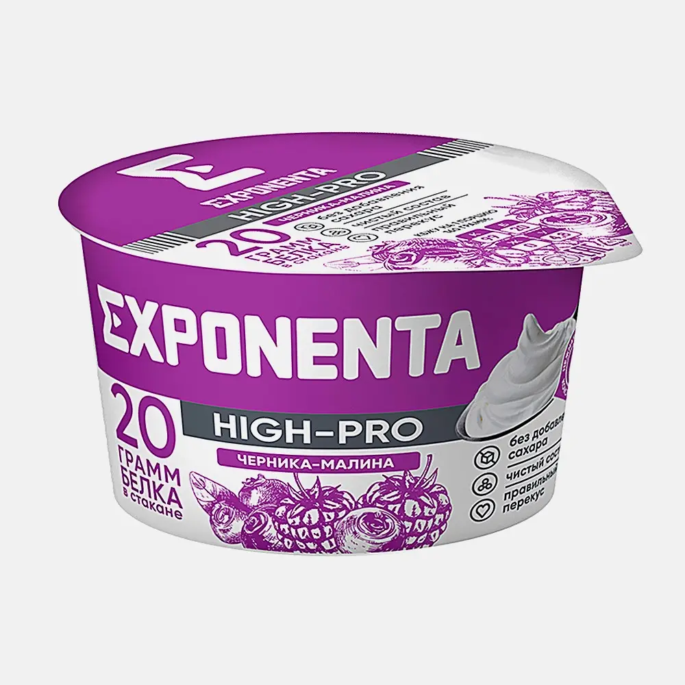 Изображение товара Кисломолочный продукт Exponenta High-Pro Черника-малина обезжиренный 160г