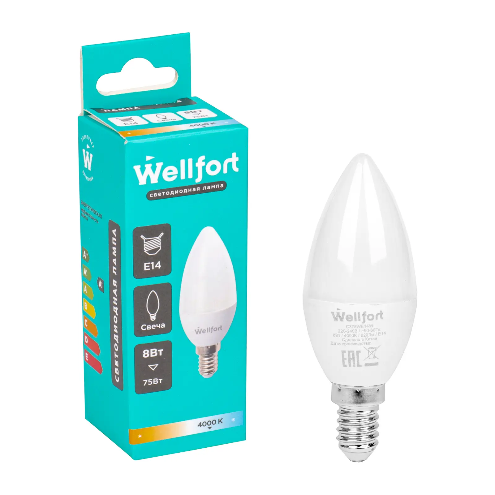 Изображение товара Светодиодная лампа Wellfort свеча 8Вт Е14 холодный свет