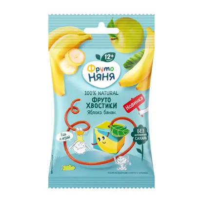 Изображение товара Фруктовые кусочки Фруто-хвостики со вкусом яблоко-банан без сахара Фрутоняня 15г
