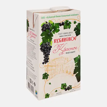 Вино Кубанское красное полусладкое 10% 1л