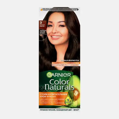 Стойкая крем-краска для волос Garnier Color Naturals питательная оттенок 3 Темный каштан