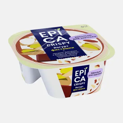 Йогурт Epica Crispy Фисташки 4.8% + Смесь из семян орехов и темного шоколада 140г