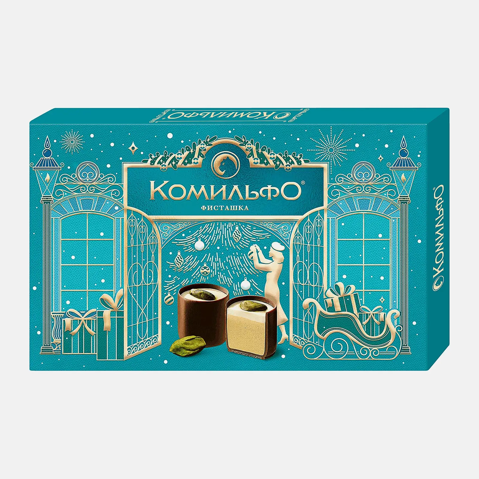 Изображение товара Шоколадные конфеты с фисташкой Комильфо 116 г - помадные, изысканный десерт