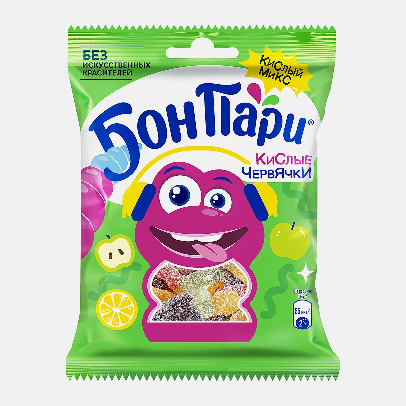 Изображение товара Мармелад жевательный Кислые червячки Бон Пари 75г натуральные красители