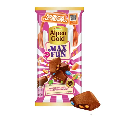 Изображение товара Шоколад Alpen Gold Max Fan шоколадное драже арахис взрывная карамель 140г