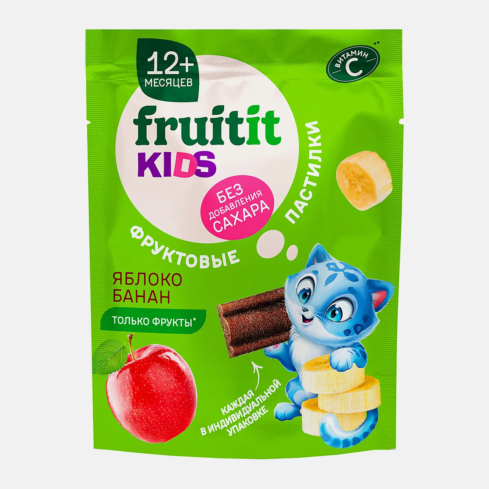 Изображение товара Пастилки со вкусом яблока и банана Fruit it Kids 55 г натуральный фруктовый десерт