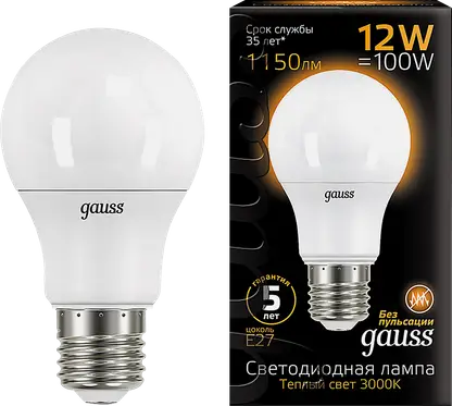 Лампа светодиодная Gauss Black груша 12Вт Е27 теплый