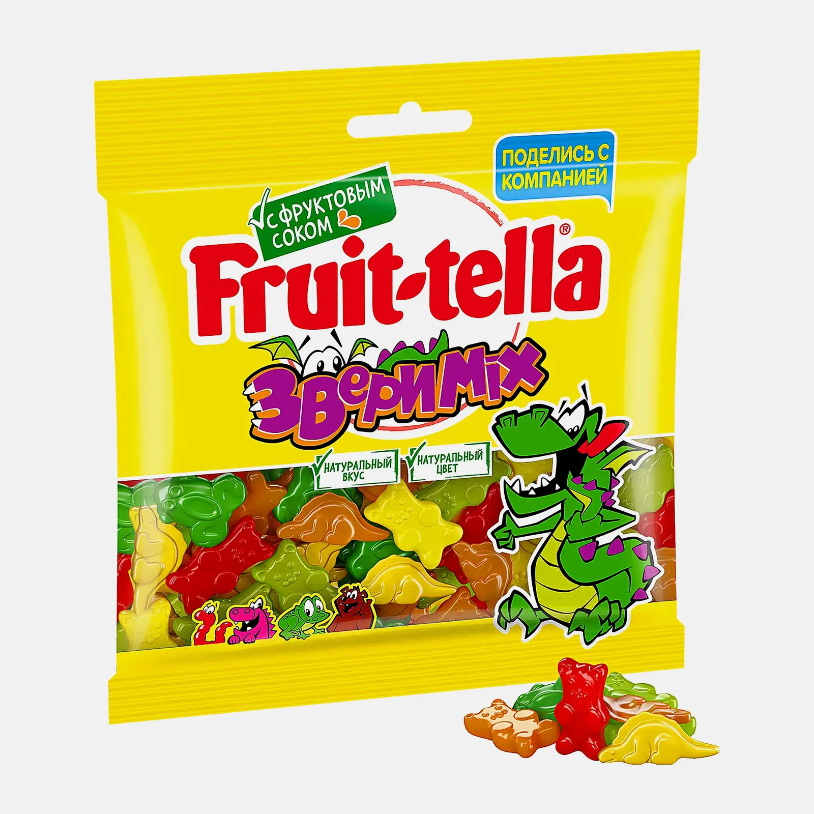 Изображение товара Жевательный мармелад Fruittella Zveri Mix Fruit-Tella 150г - натуральный фруктовый вкус и яркий диз