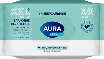 Влажные полотенца Aura family универсальные 60шт