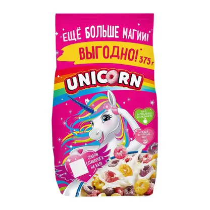 Изображение товара Готовый завтрак Unicorn Радужные колечки с фруктовым вкусом 375г