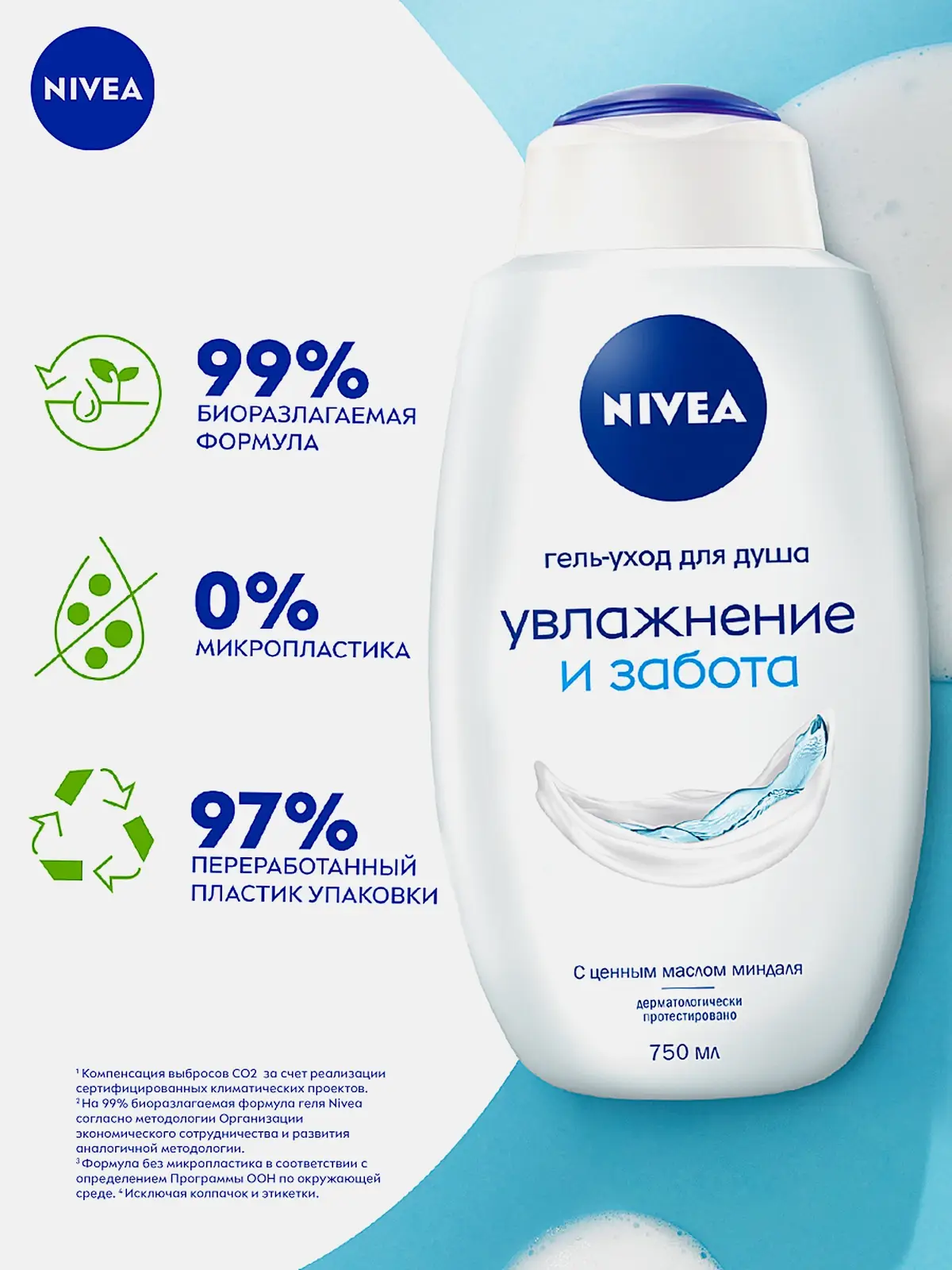 Гель-уход для душа Увлажнение и забота NIVEA 750мл