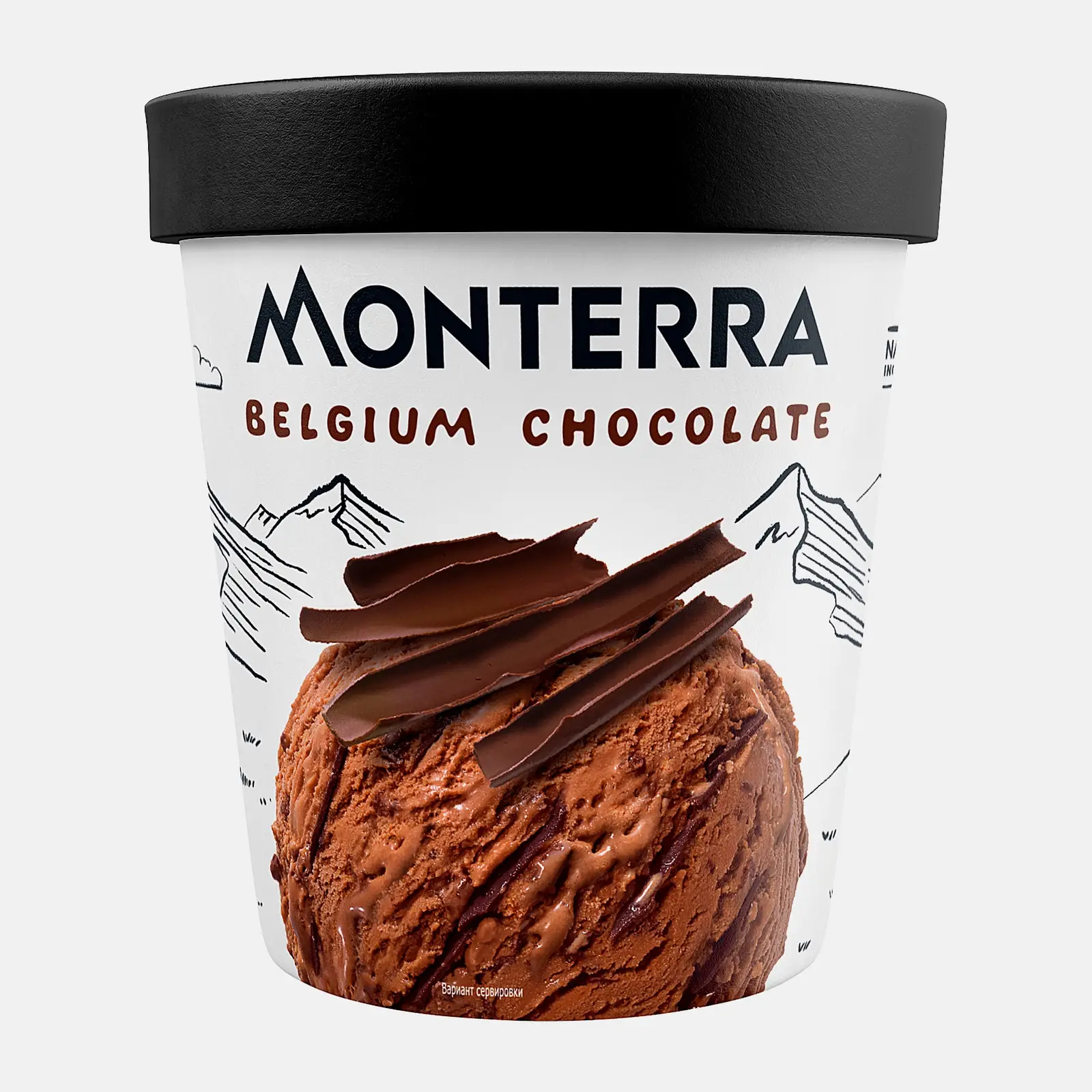 Мороженое Monterra шоколадное с кусочками швейцарского шоколада ведерко 276г