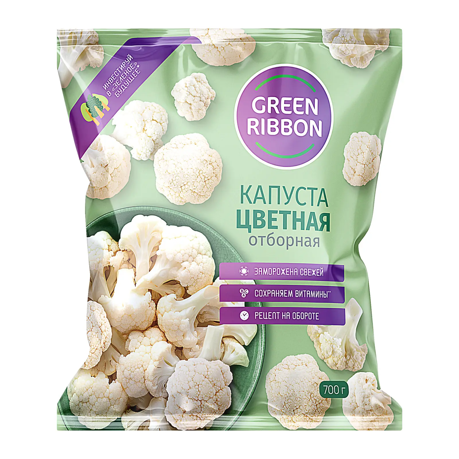 Изображение товара Капуста цветная быстрозамороженная Green Ribbon 700г