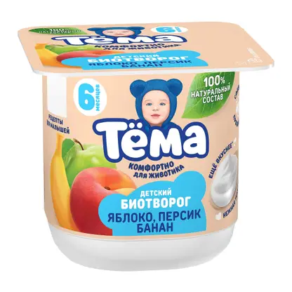 Изображение товара Биотворог Тема яблоко персик банан 4% 95г Изображение товара Биотворог Тема яблоко персик банан 4% 95г