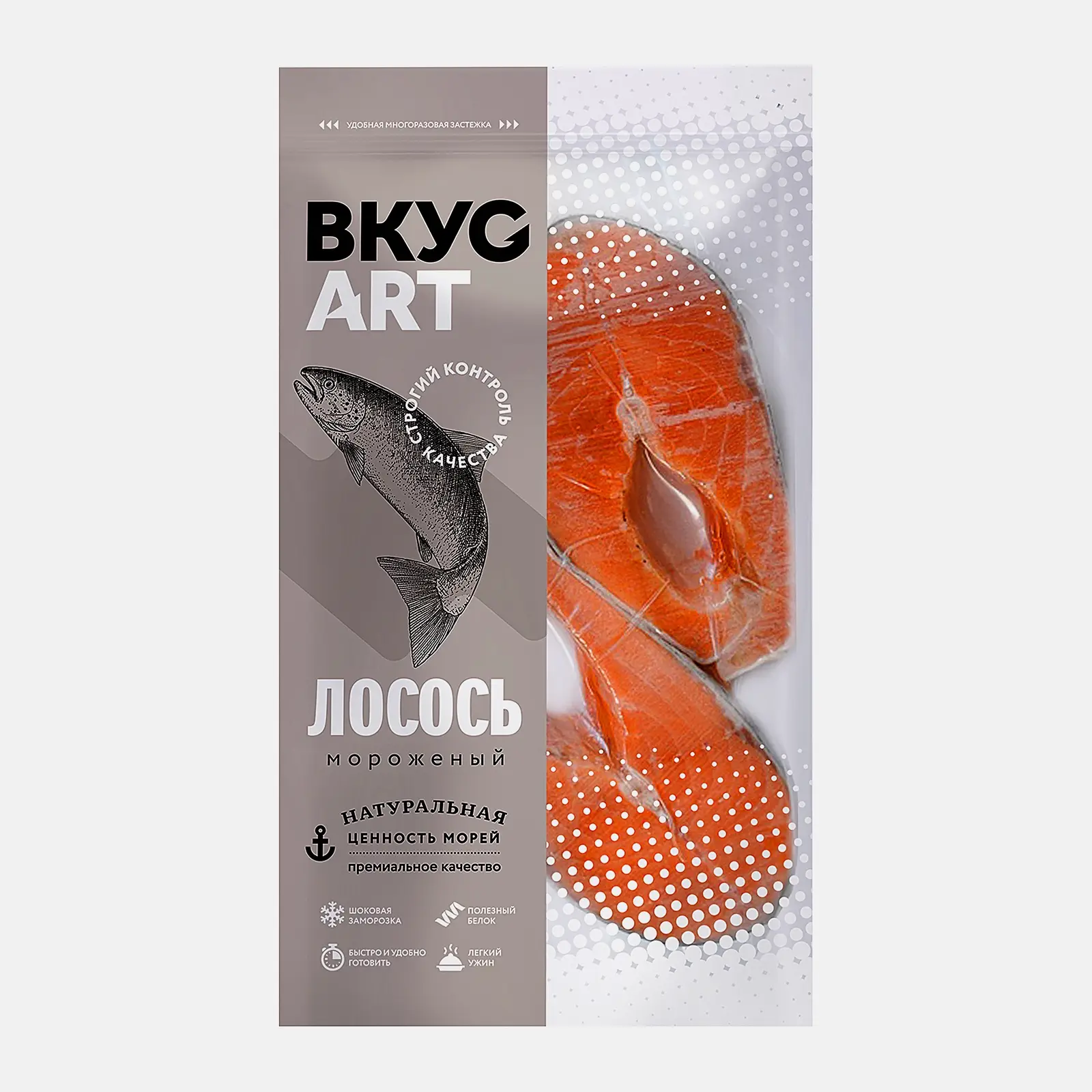 Изображение товара Лосось ВкусАрт стейк на коже без головы замороженный 500г