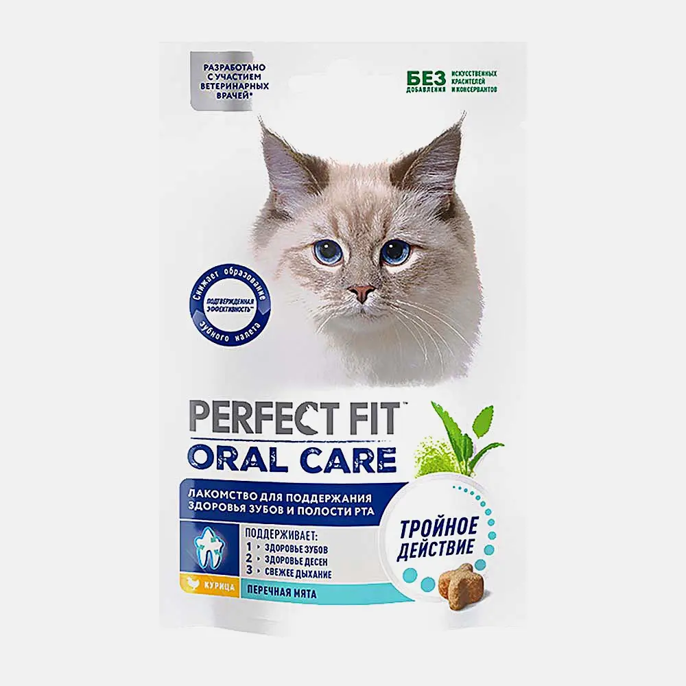 Лакомство для кошек для здоровья зубов с курицей и мятой Perfect Fit 50г Лакомство для кошек для здоровья зубов с курицей и мятой Perfect Fit 50г