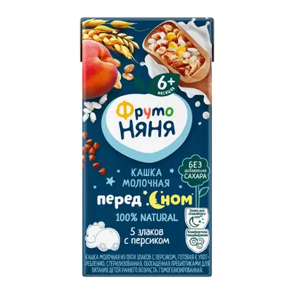 Изображение товара Молочная каша 5 злаков с персиком с 6 месяцев Фрутоняня 200мл