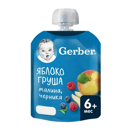 Изображение товара Пюре детское Gerber яблоко-груша-малина-черника с 6 месяцев 90г